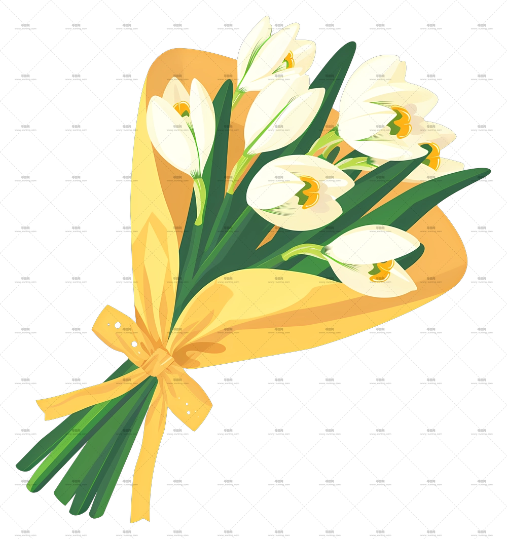 雪滴花束 – 黄色包裹的白花PNG免抠图预览图