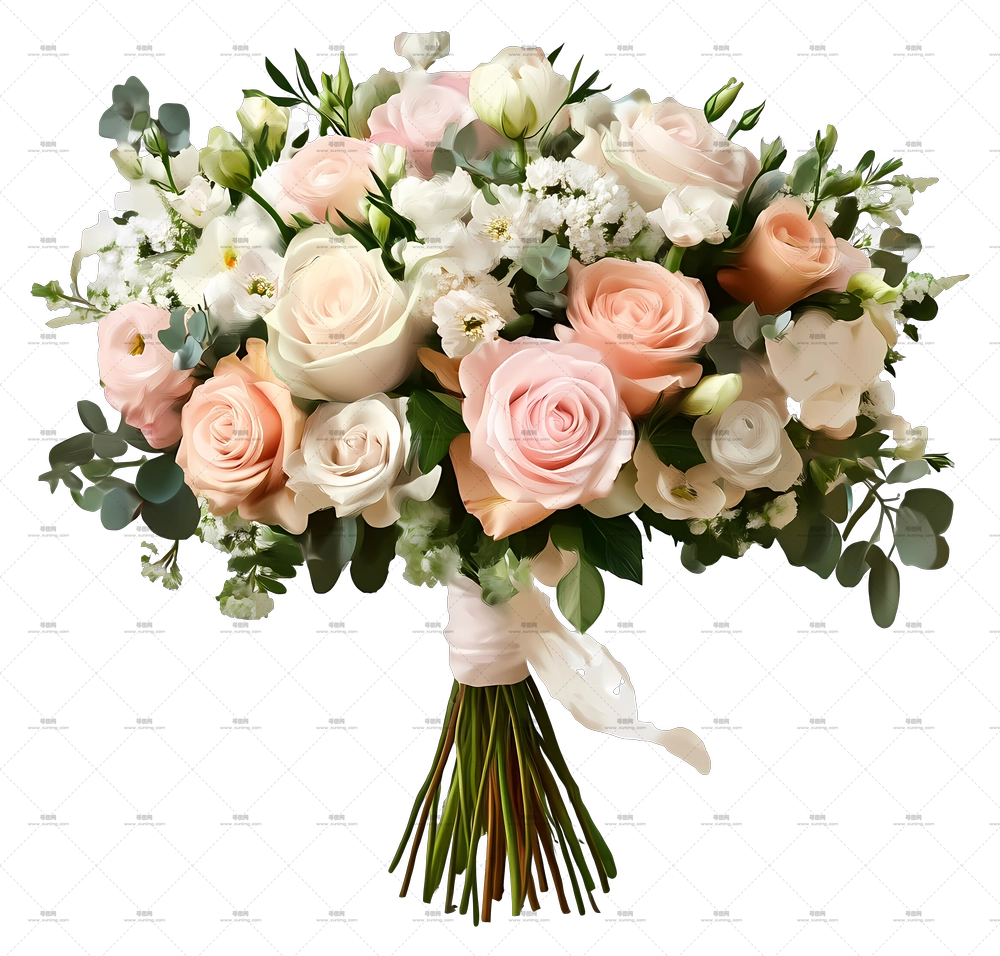 婚礼捧花 – 精美的玫瑰新娘花束,搭配白色和粉色花朵PNG免抠图预览图 婚礼捧花 – 精美的玫瑰新娘花束,搭配白色和粉色花朵PNG免抠图预览图