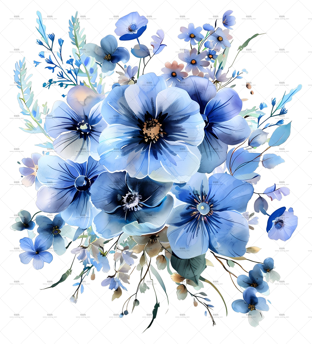 蓝色花束 – 蓝白花卉花束PNG免抠图预览图