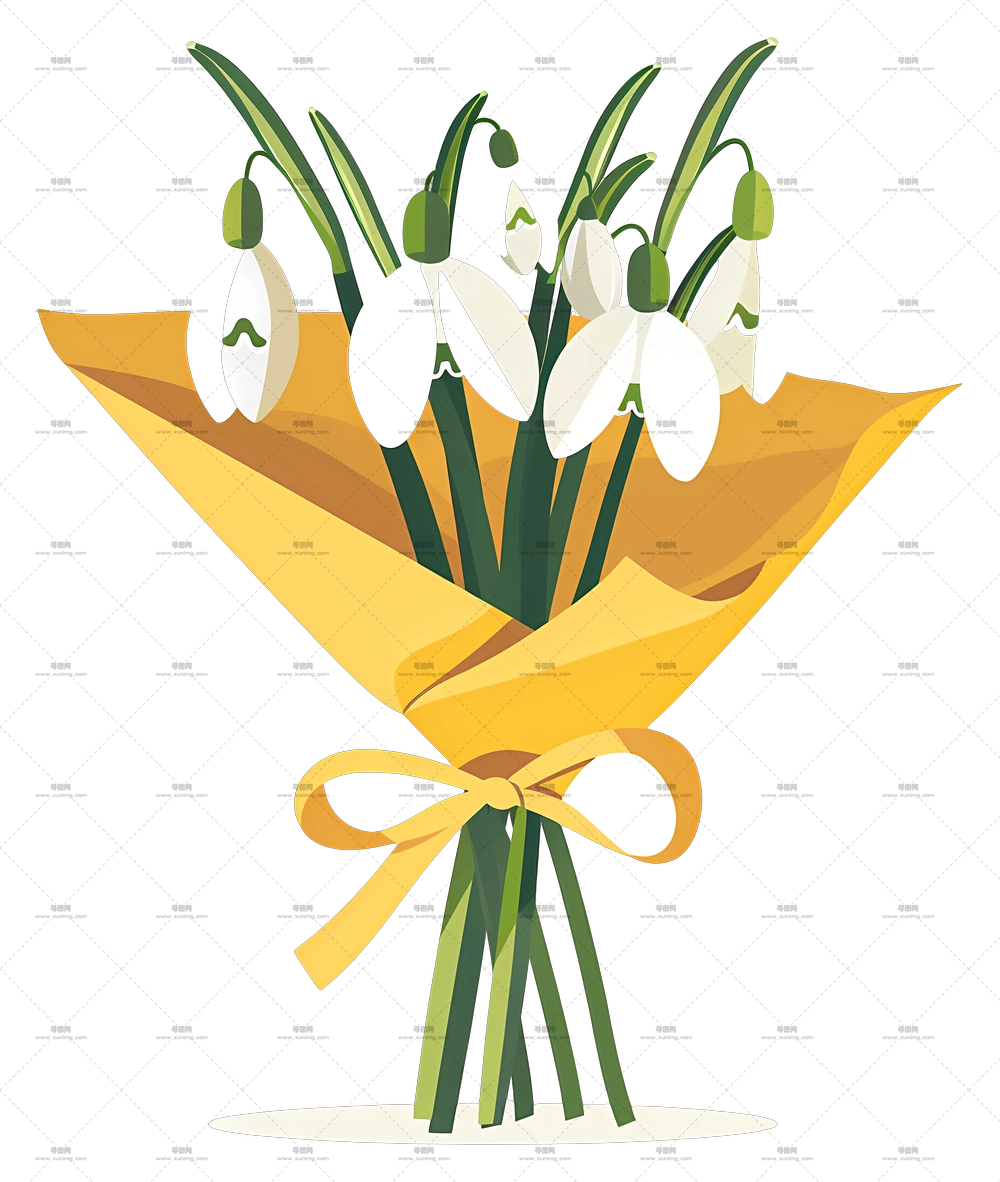 雪滴花束 – 黄色包裹的白色雪滴花束PNG免抠图预览图