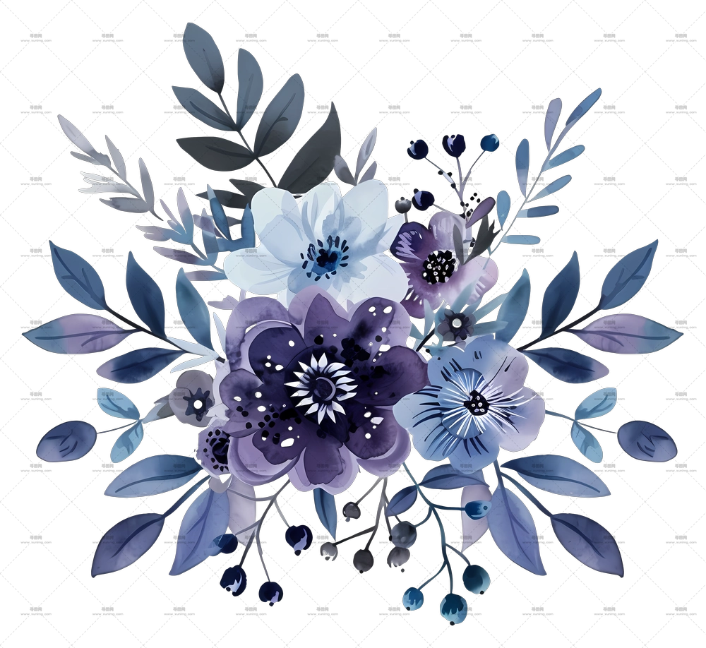 蓝色花束 – 紫色花卉花束插画PNG免抠图预览图