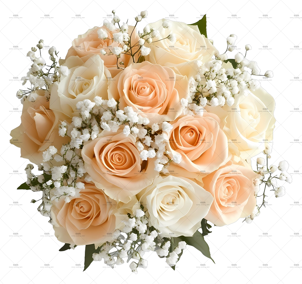 婚礼花束 – 优雅桃白玫瑰婚礼花束PNG免抠图预览图