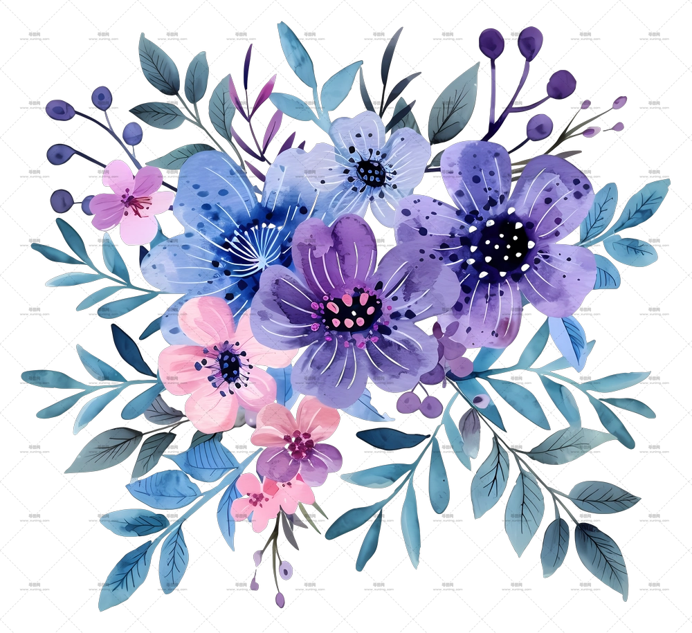 蓝色花束 – 蓝色与粉色风信子花插画PNG免抠图预览图