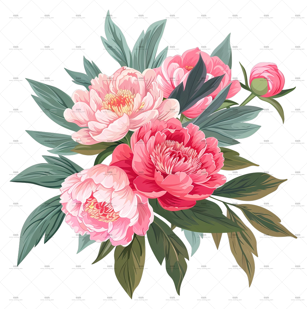 牡丹花束 – 柔和淡彩花卉花束PNG免抠图预览图 牡丹花束 – 柔和淡彩花卉花束PNG免抠图预览图