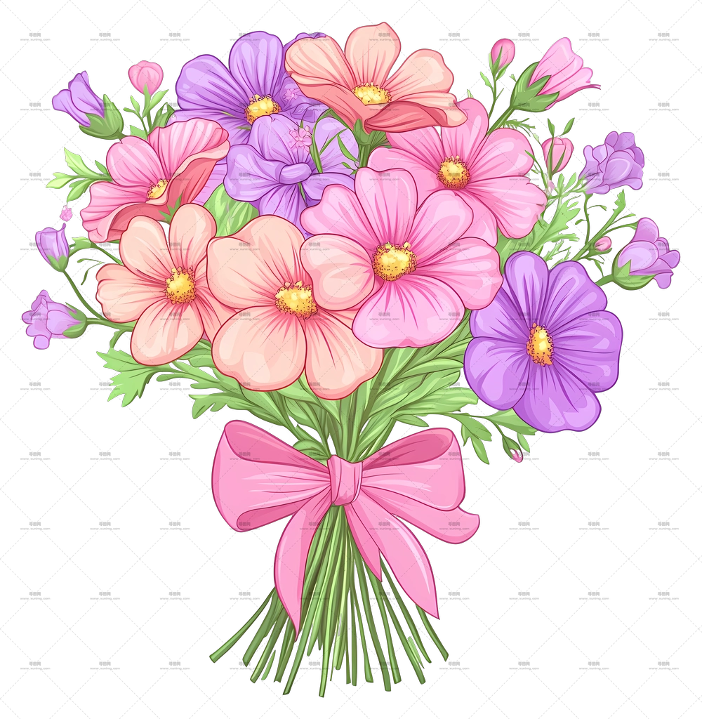 粉色花束 – 精美的粉色丝带花束插画PNG免抠图预览图