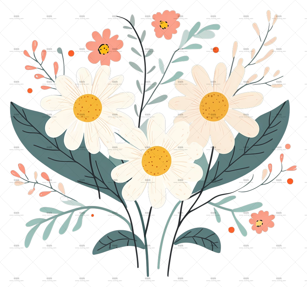 雏菊花束 – 可爱的雏菊花朵插画PNG免抠图预览图