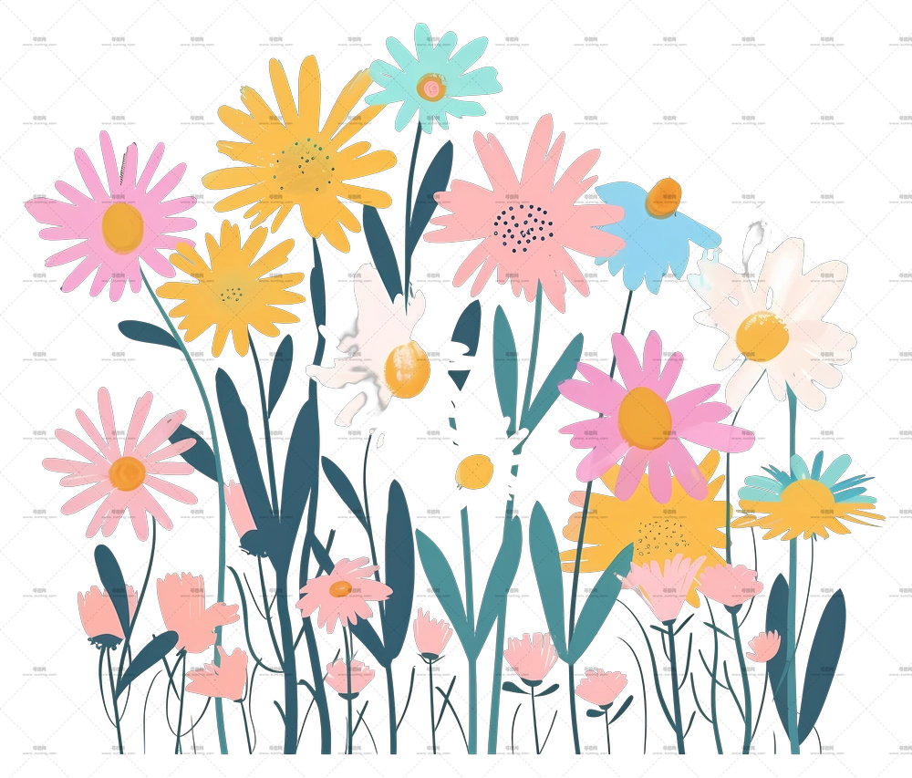 雏菊花束 – 多彩花田插画PNG免抠图预览图 雏菊花束 – 多彩花田插画PNG免抠图预览图