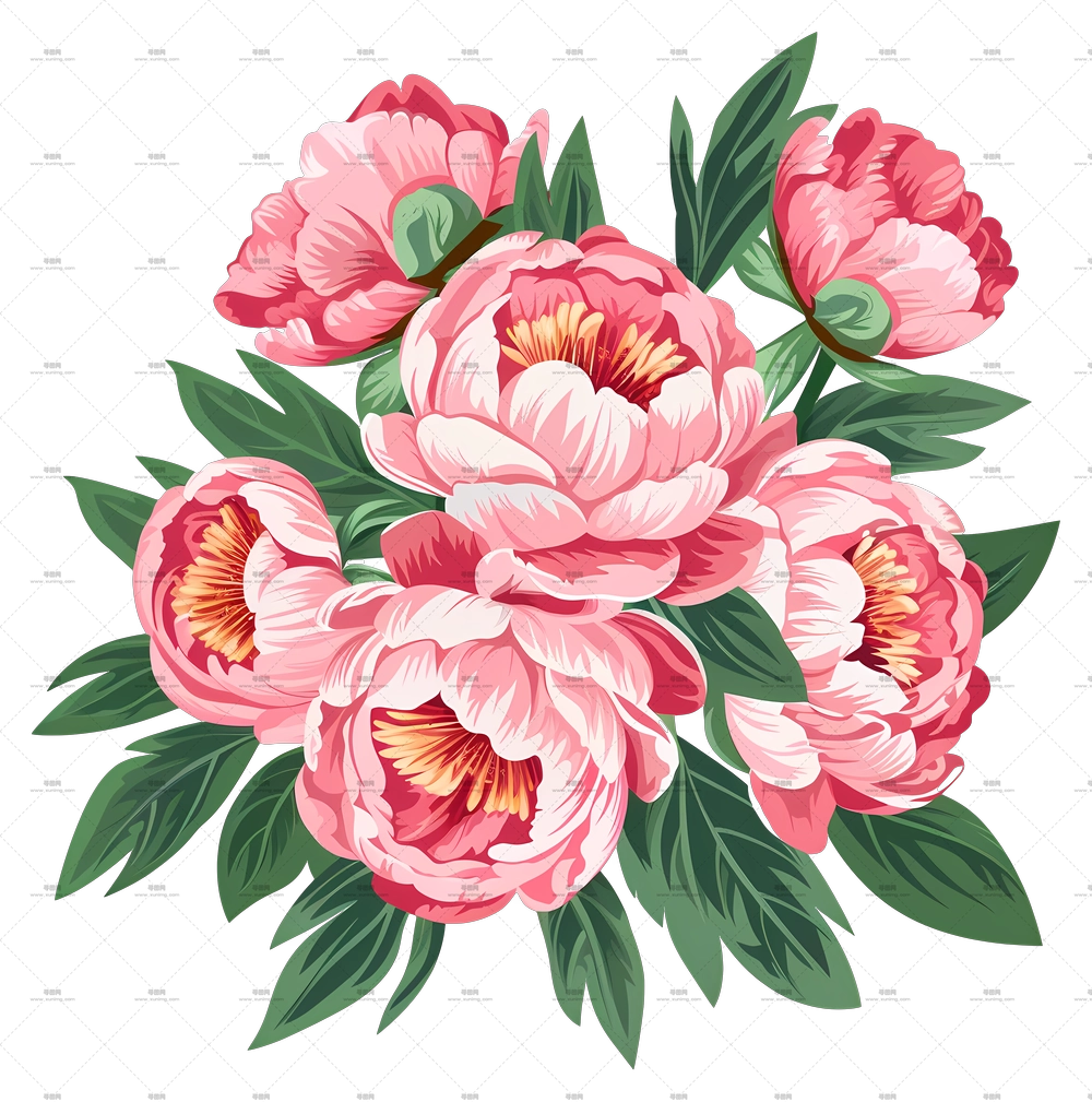 牡丹花束 – 盛开的粉色牡丹PNG免抠图预览图