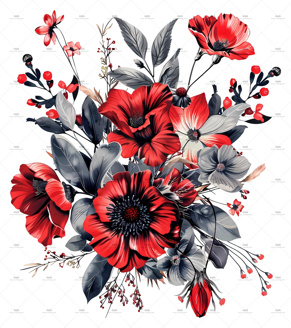 红灰相间的优雅花束PNG免抠图预览图