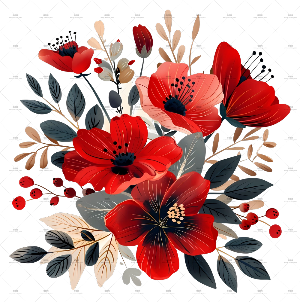 优雅的红黑花艺PNG免抠图预览图