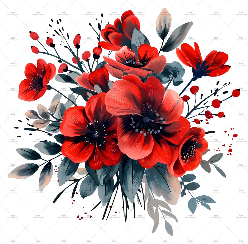 红蓝花卉组合PNG免抠图预览图