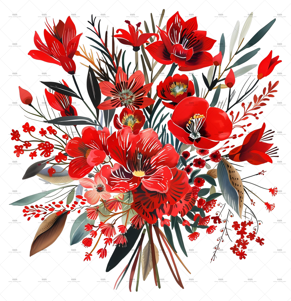红色花束插画PNG免抠图预览图