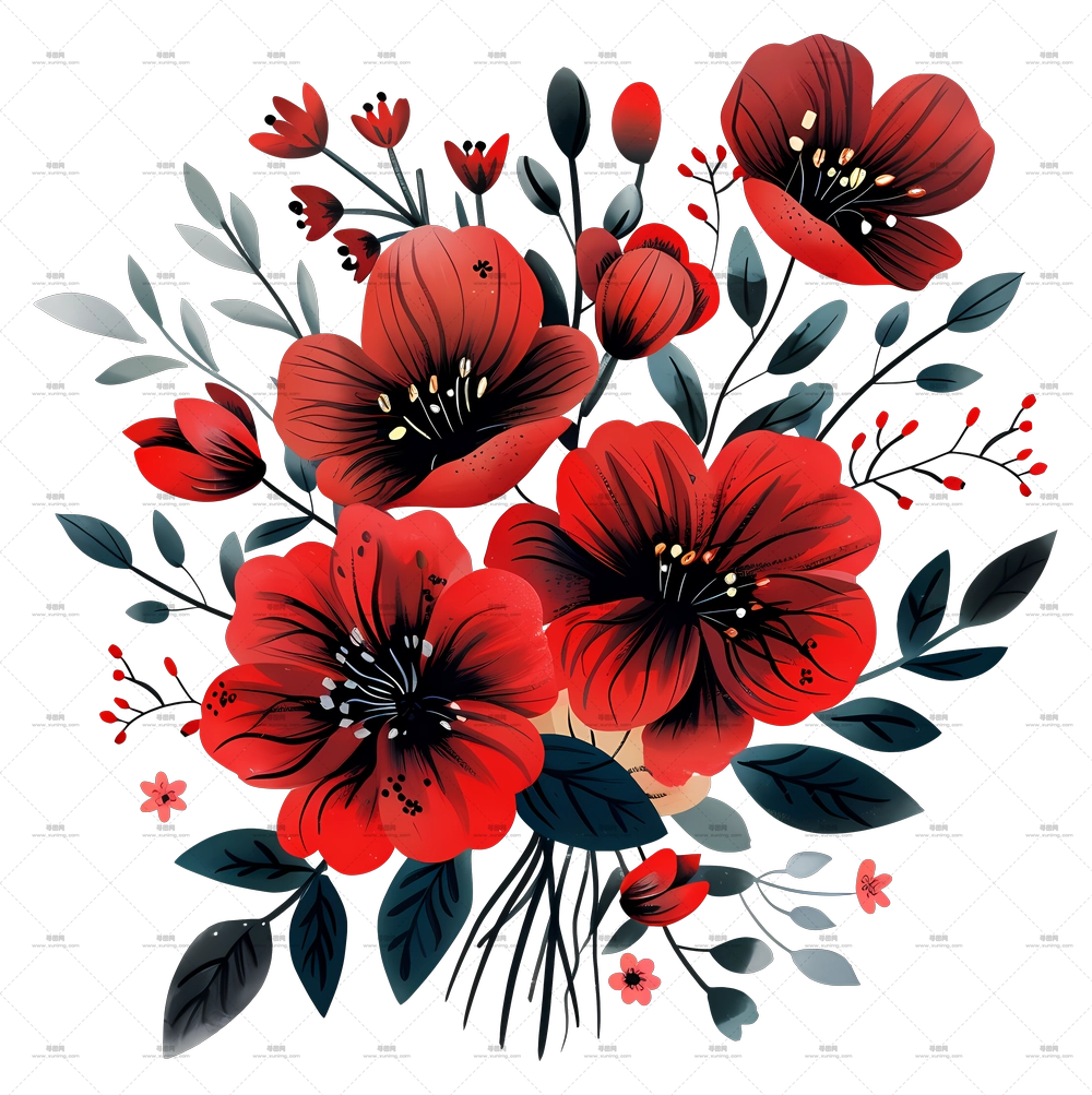 红色花卉花束插画PNG免抠图预览图