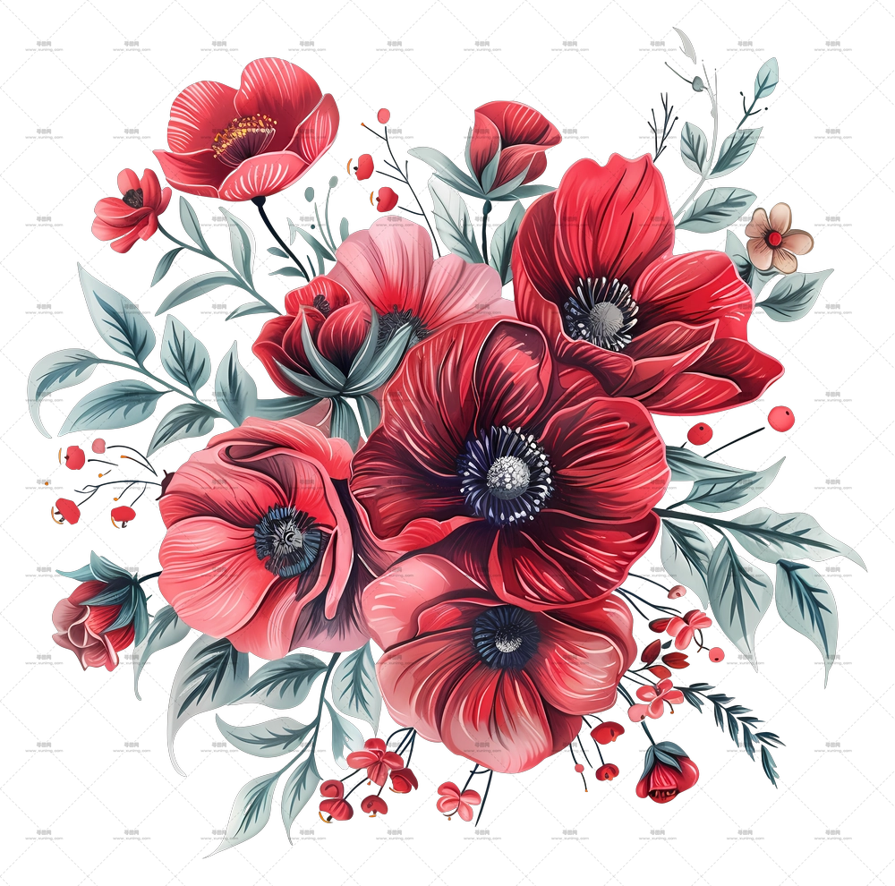 美丽的红罂粟花PNG免抠图预览图
