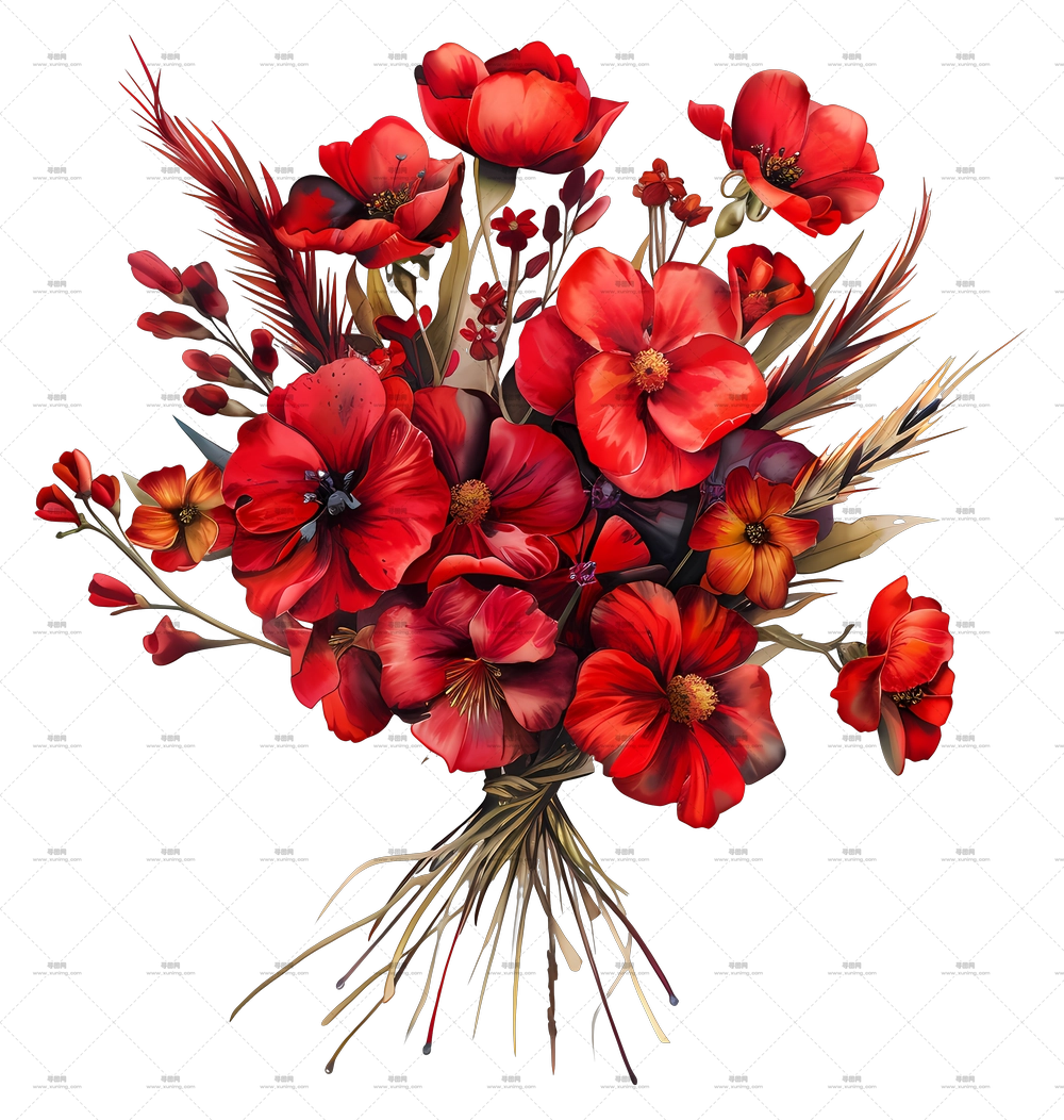 美丽的红玫瑰束PNG免抠图预览图