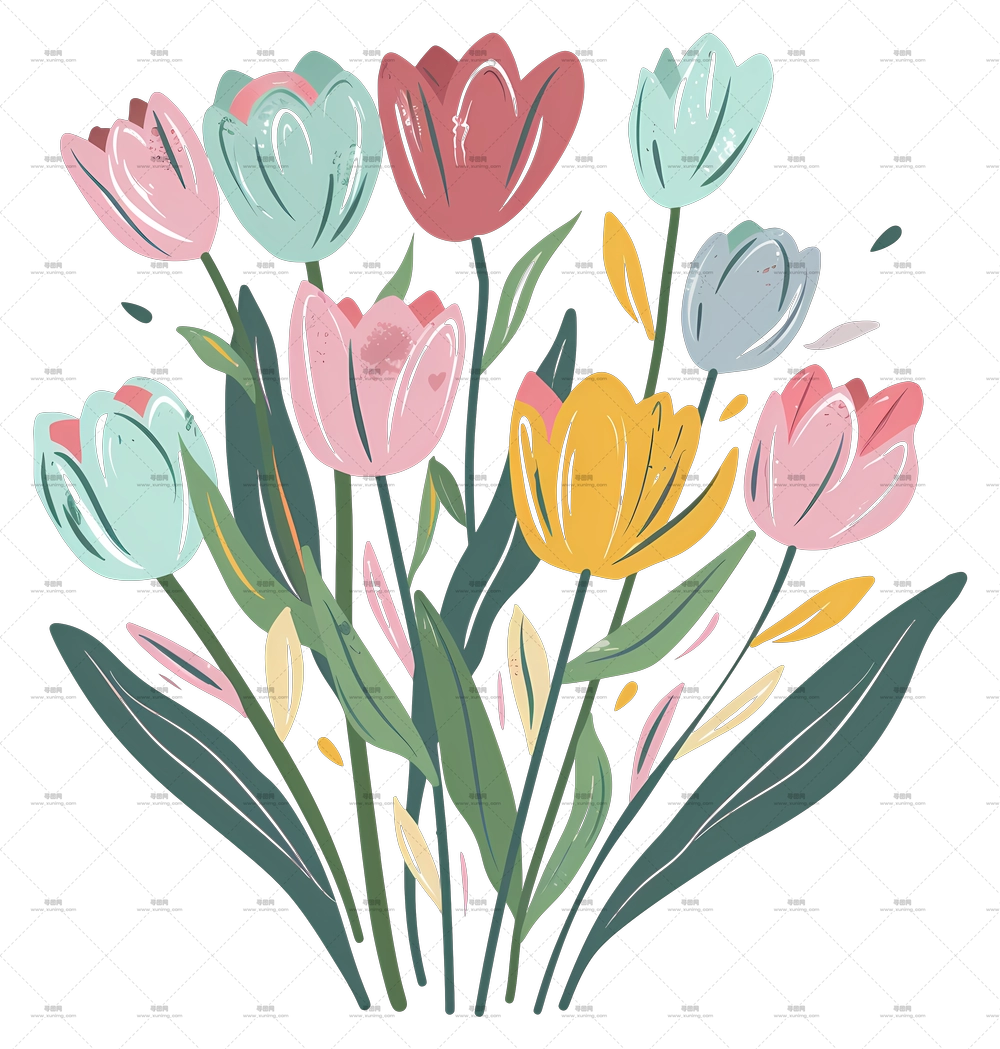 郁金香花束 – 淡彩色绽放的郁金香PNG免抠图预览图 郁金香花束 – 淡彩色绽放的郁金香PNG免抠图预览图