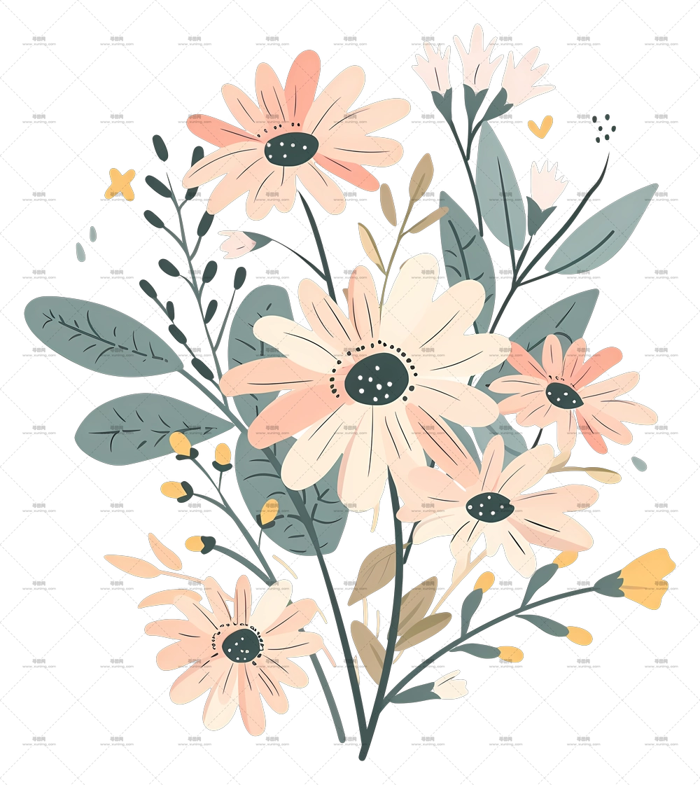 雏菊花束 – 自然爱好者美丽的淡彩花卉插画PNG免抠图预览图