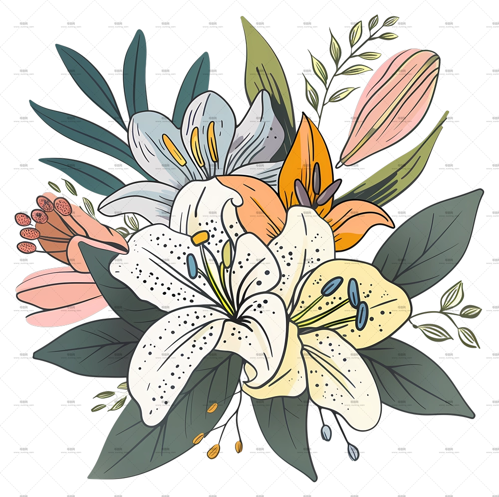 百合花束 – 美丽多彩花朵花束PNG免抠图预览图