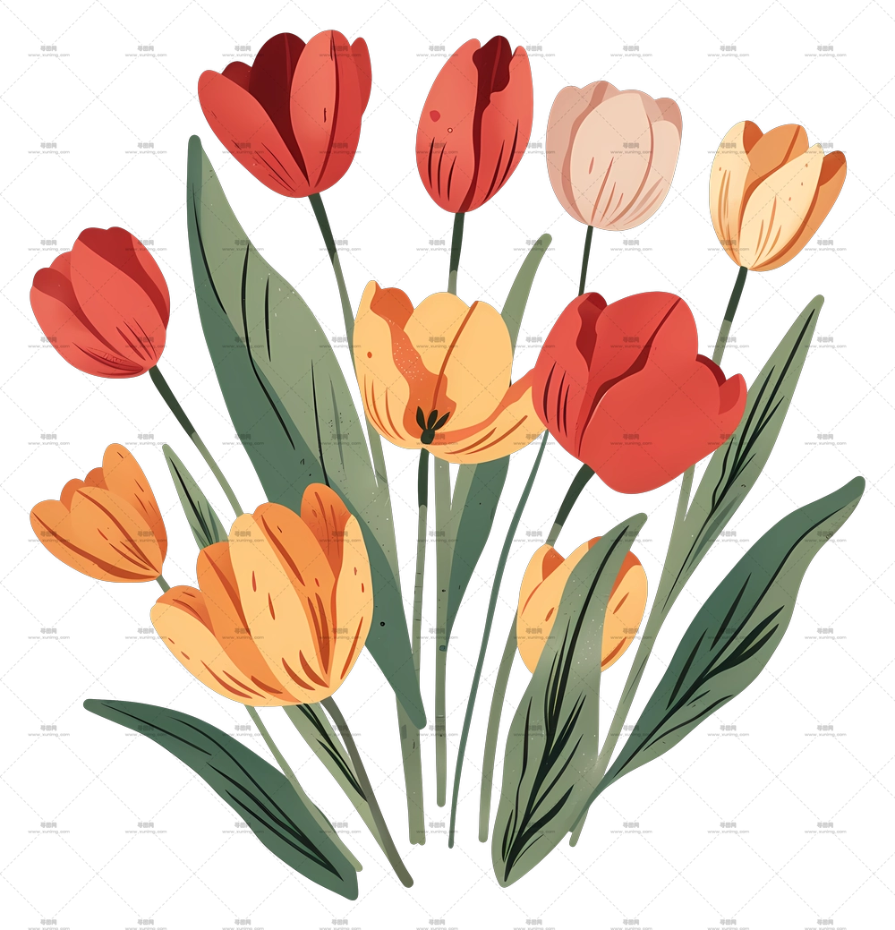 郁金香花束 – 精美的郁金香花朵插画PNG免抠图预览图