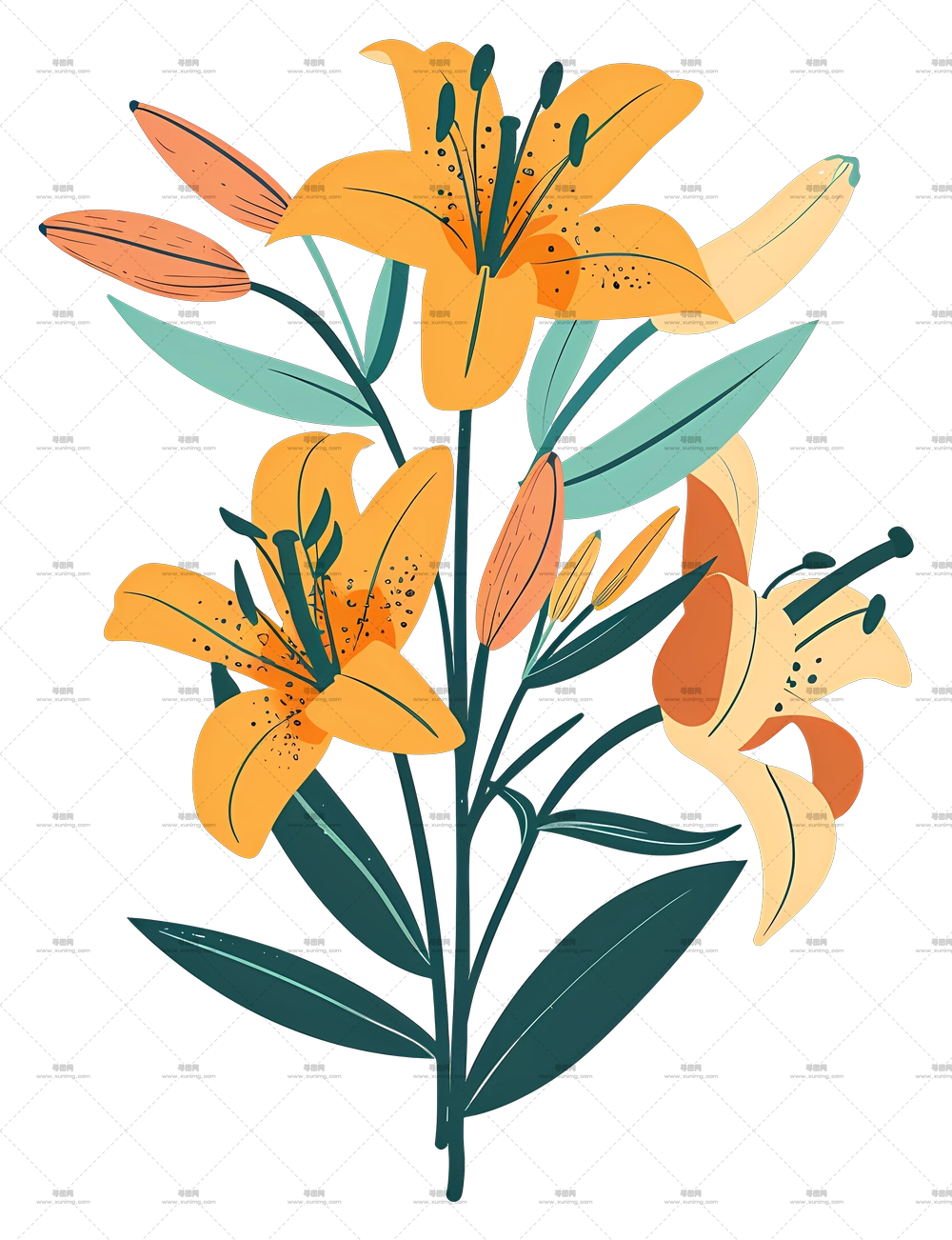 百合花束 – 黄色百合花卉插画PNG免抠图预览图 百合花束 – 黄色百合花卉插画PNG免抠图预览图