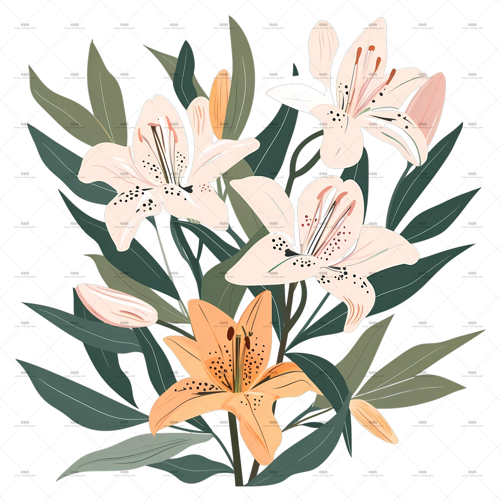 百合花束 – 优雅百合花插画PNG免抠图预览图