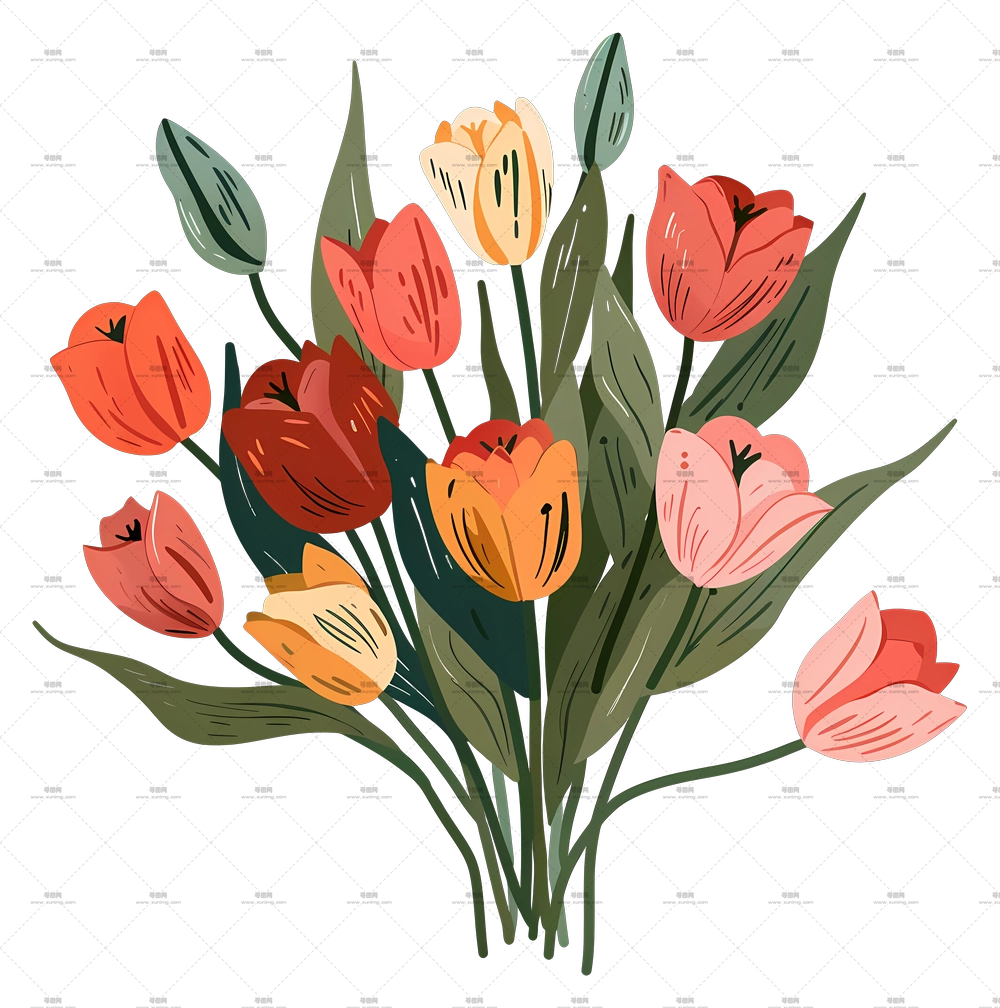 郁金香花束 – 郁金香花束的艺术插画PNG免抠图预览图