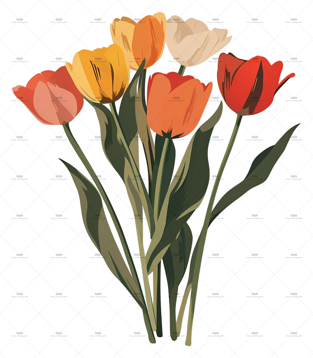 郁金香花束 – 明亮多彩的郁金香花束PNG免抠图预览图