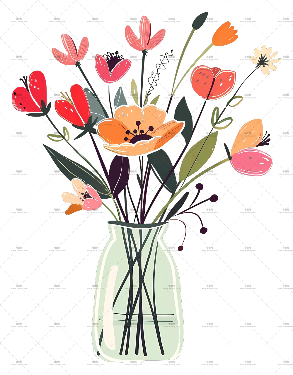装饰性花瓶中的彩色花卉束PNG免抠图预览图