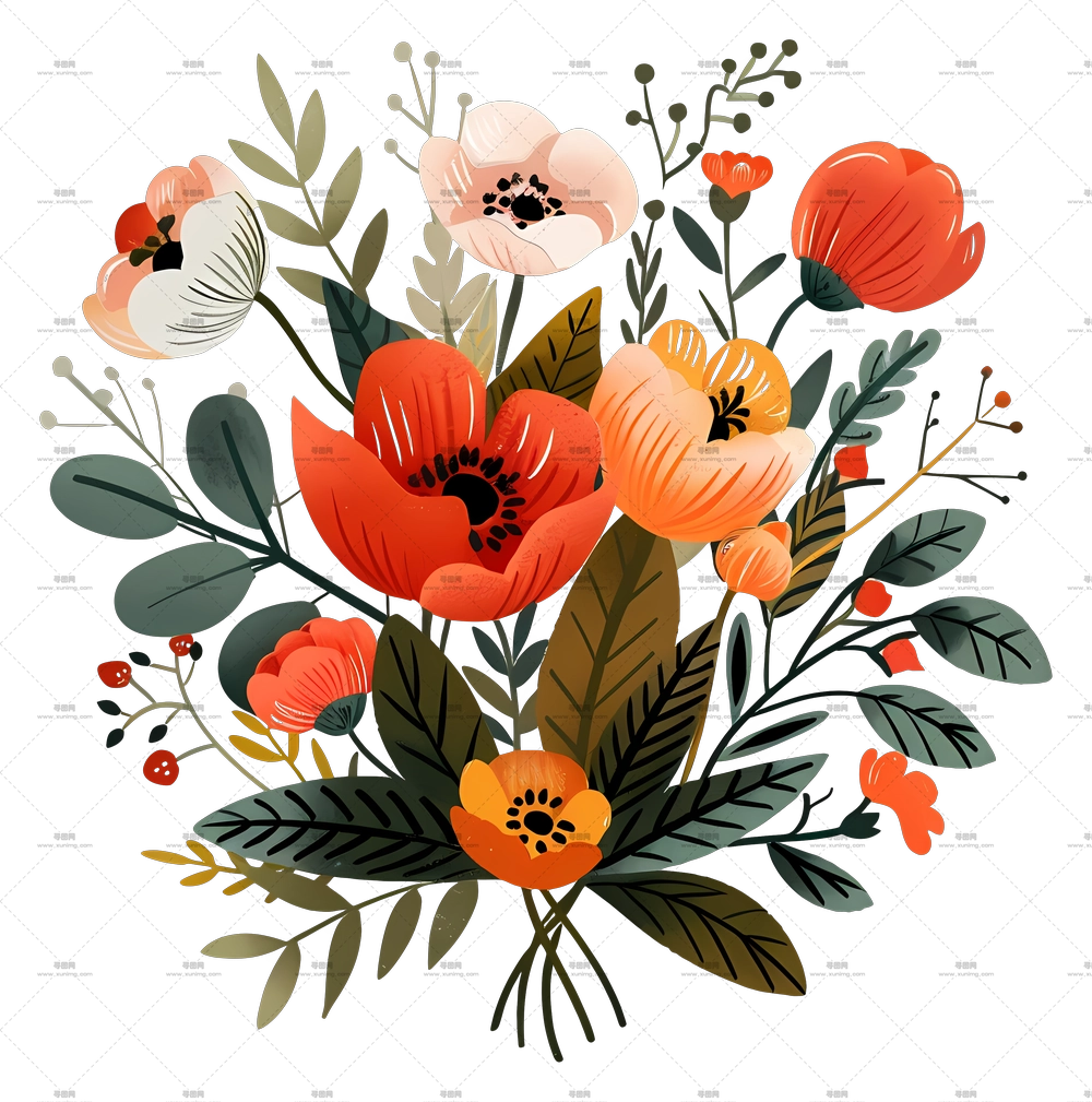 多彩花束插画PNG免抠图预览图