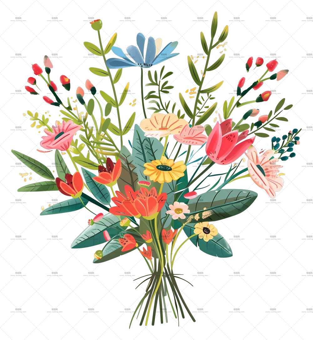 生动的野生花卉插画PNG免抠图预览图