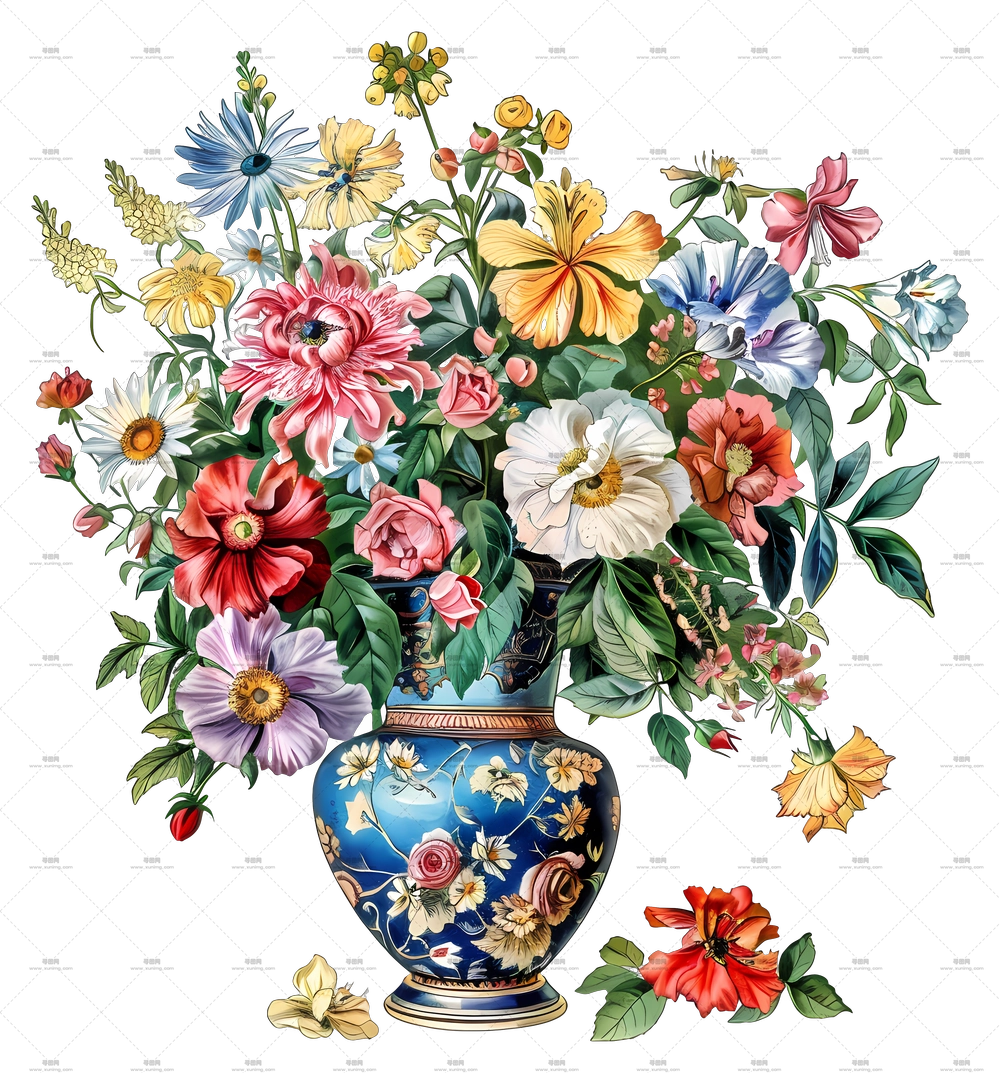 色彩缤纷的花束在花瓶中PNG免抠图预览图