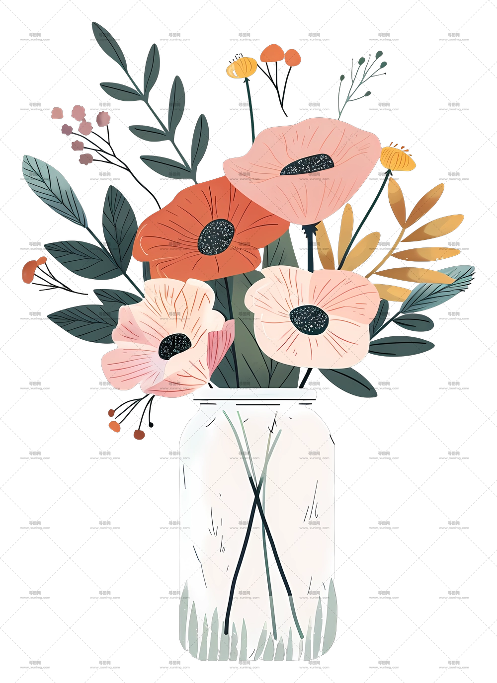 美丽的花束在花瓶中PNG免抠图预览图