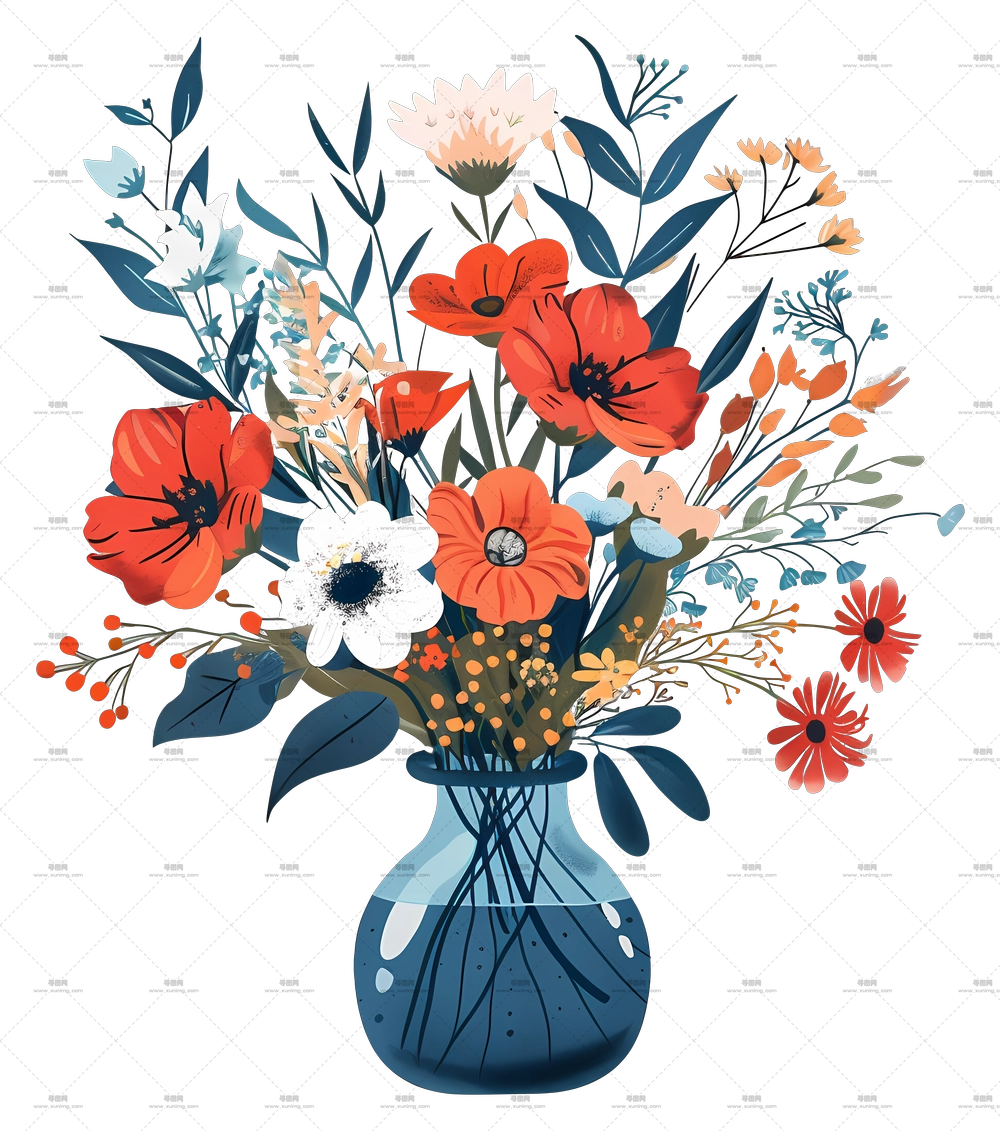 红白花朵插花瓶插图PNG免抠图预览图