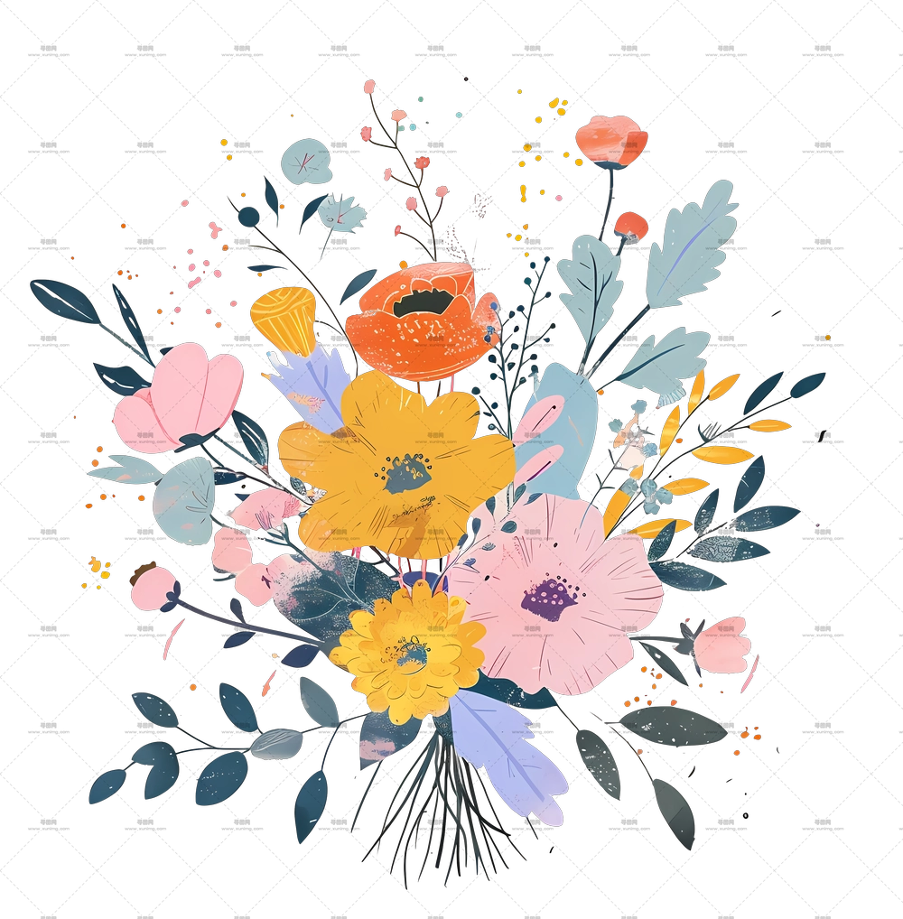 多彩野花插画花束PNG免抠图预览图
