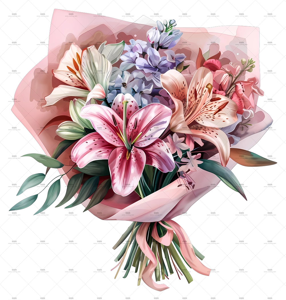 百合花束 – 粉色百合的美丽花束PNG免抠图预览图