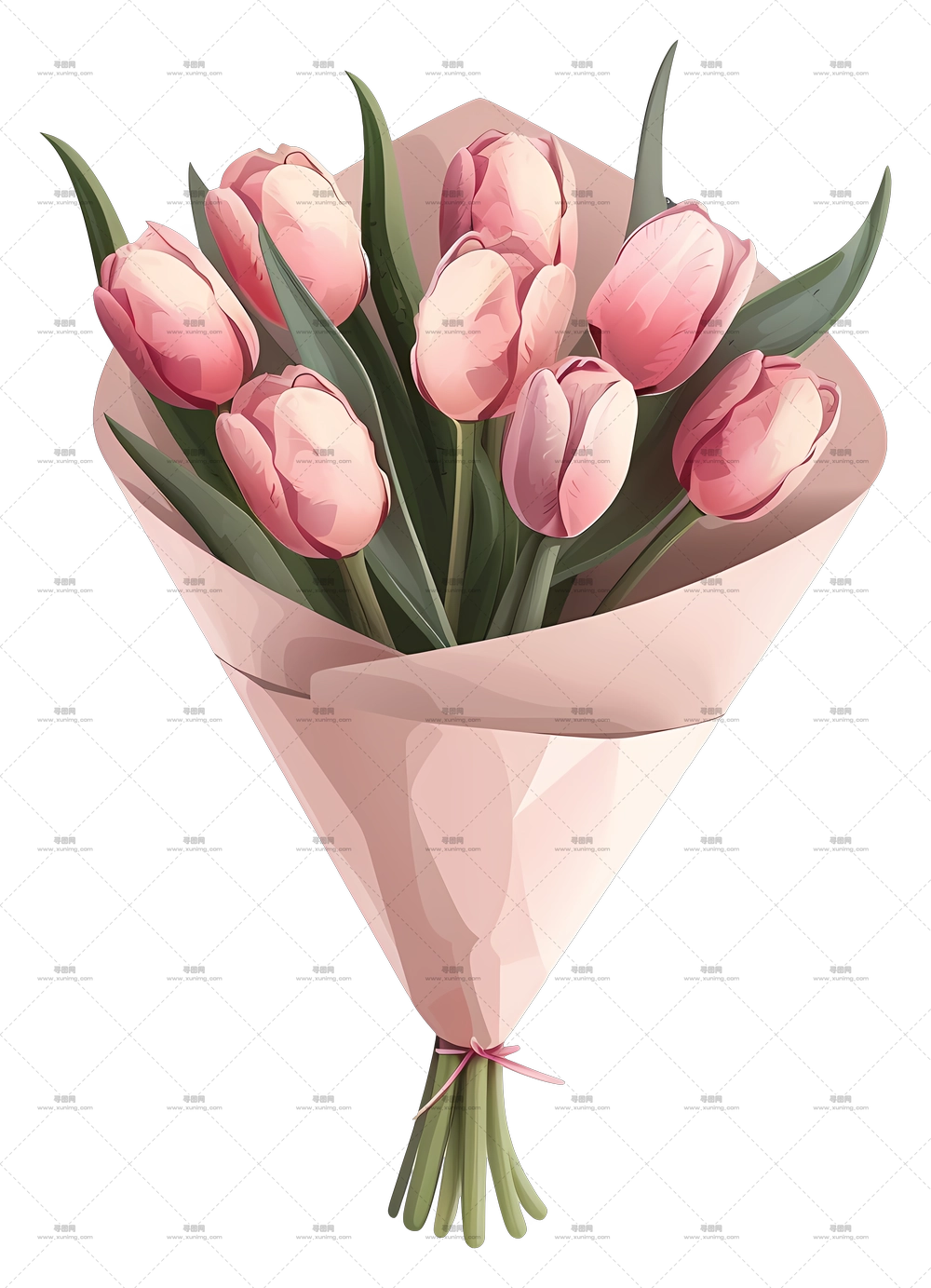 郁金香花束 – 粉色郁金香花束插画PNG免抠图预览图