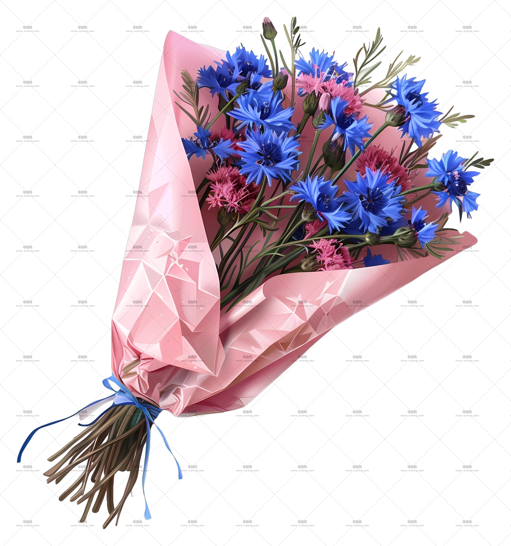矢车菊花束 – 精美的蓝粉花束PNG免抠图预览图