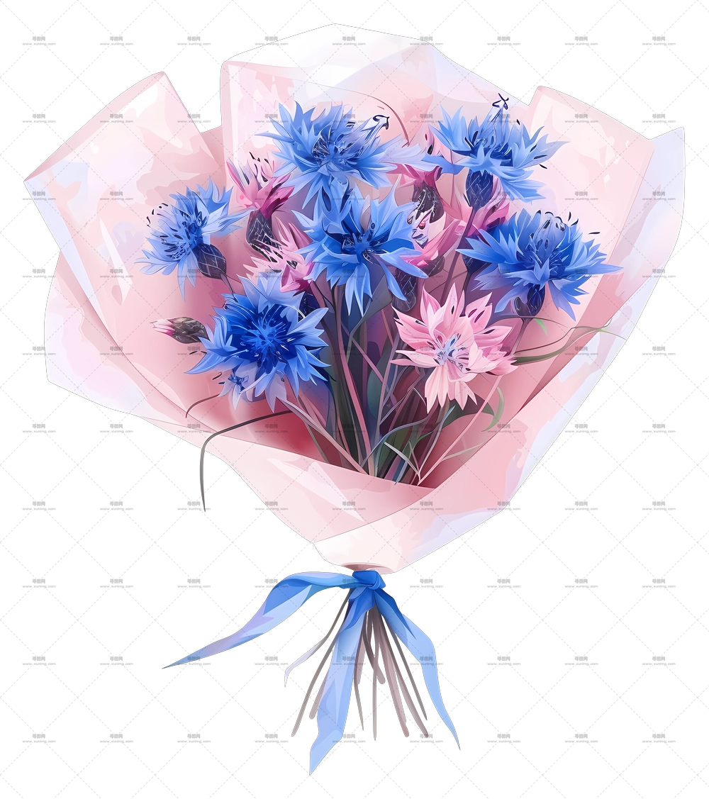 矢车菊花束 – 精致蓝色花朵花束PNG免抠图预览图