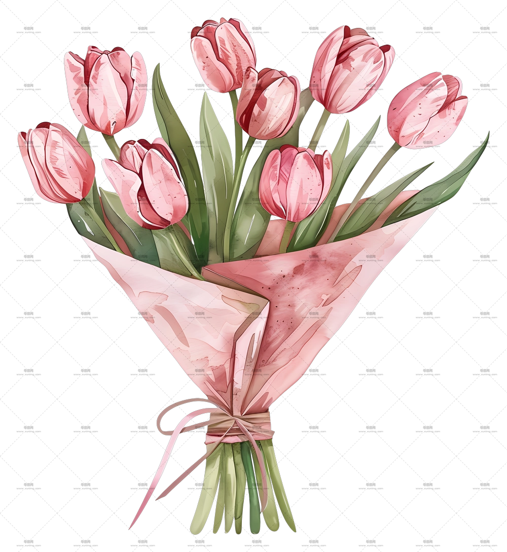 郁金香花束 – 精美的粉色郁金香花束PNG免抠图预览图