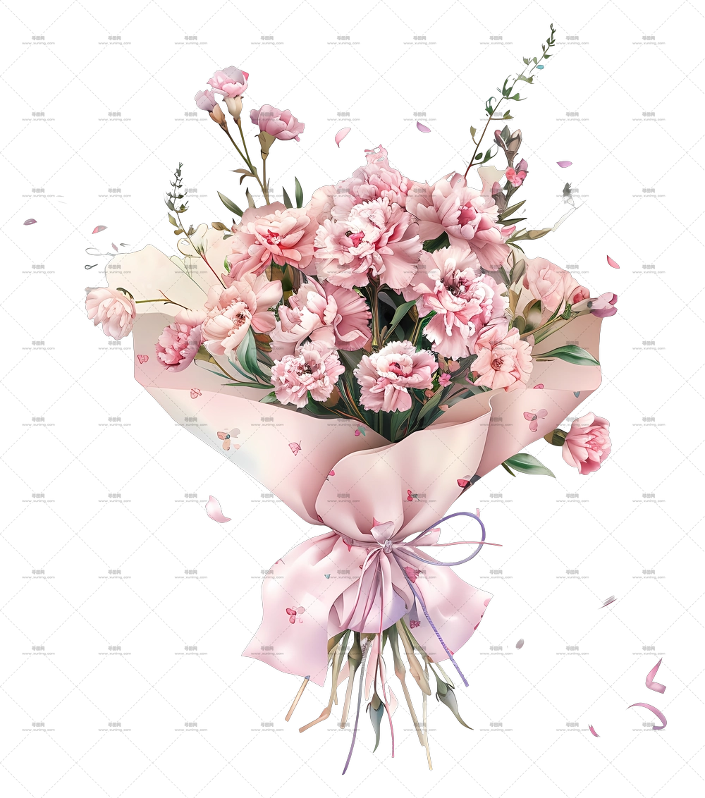 康乃馨花束 – 带有优雅包装的粉色康乃馨花束PNG免抠图预览图