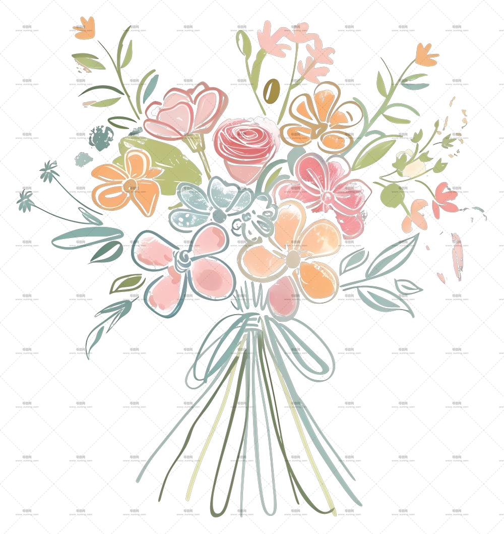 婚礼花束 – 艺术花卉涂鸦花束PNG免抠图预览图