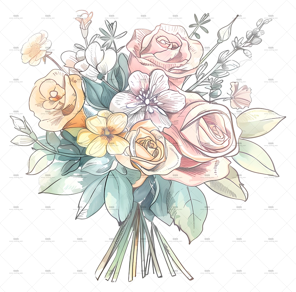 婚礼花束 – 淡雅花卉花束PNG免抠图预览图