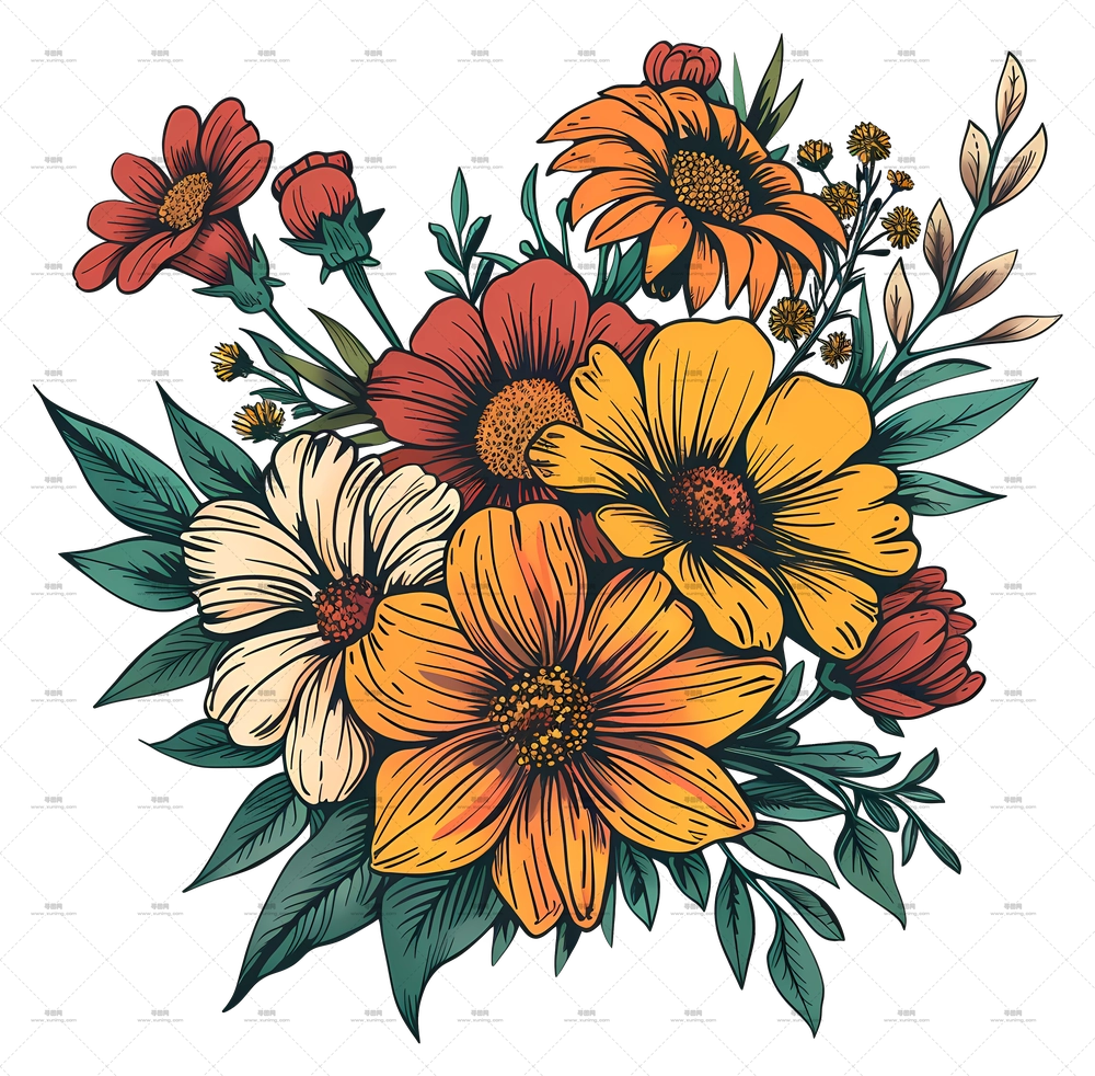 多彩花束插画PNG免抠图预览图