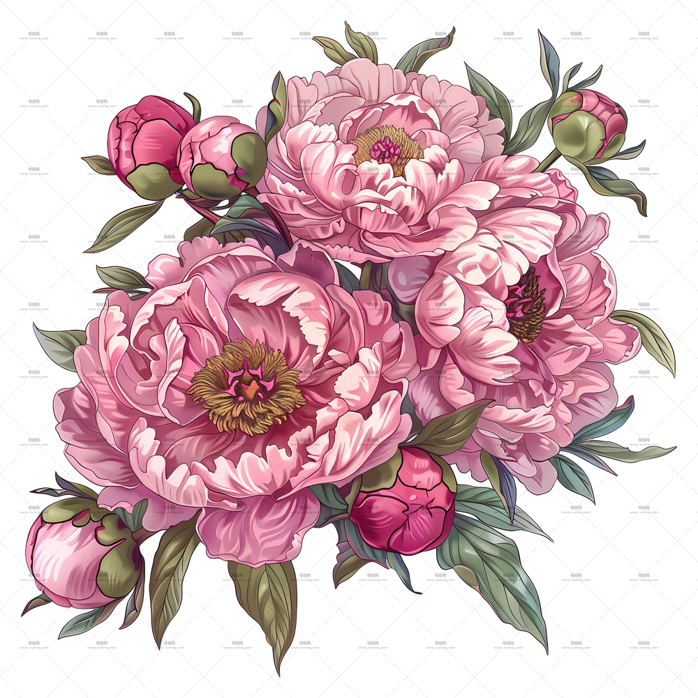 牡丹花束 – 粉色牡丹花插画PNG免抠图预览图 牡丹花束 – 粉色牡丹花插画PNG免抠图预览图