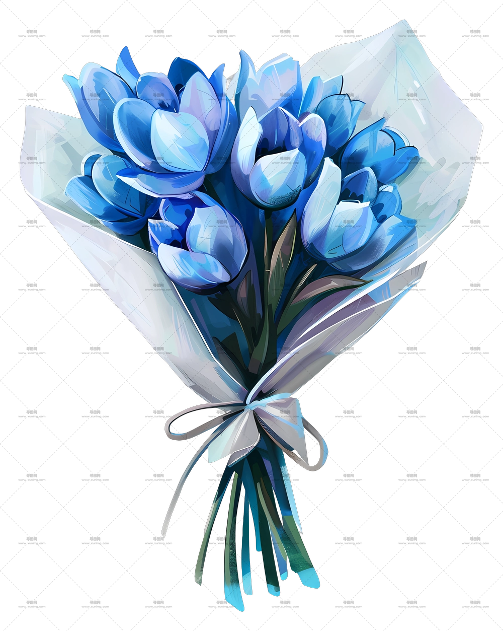 蓝色花束 – 优雅的蓝色花束插画PNG免抠图预览图