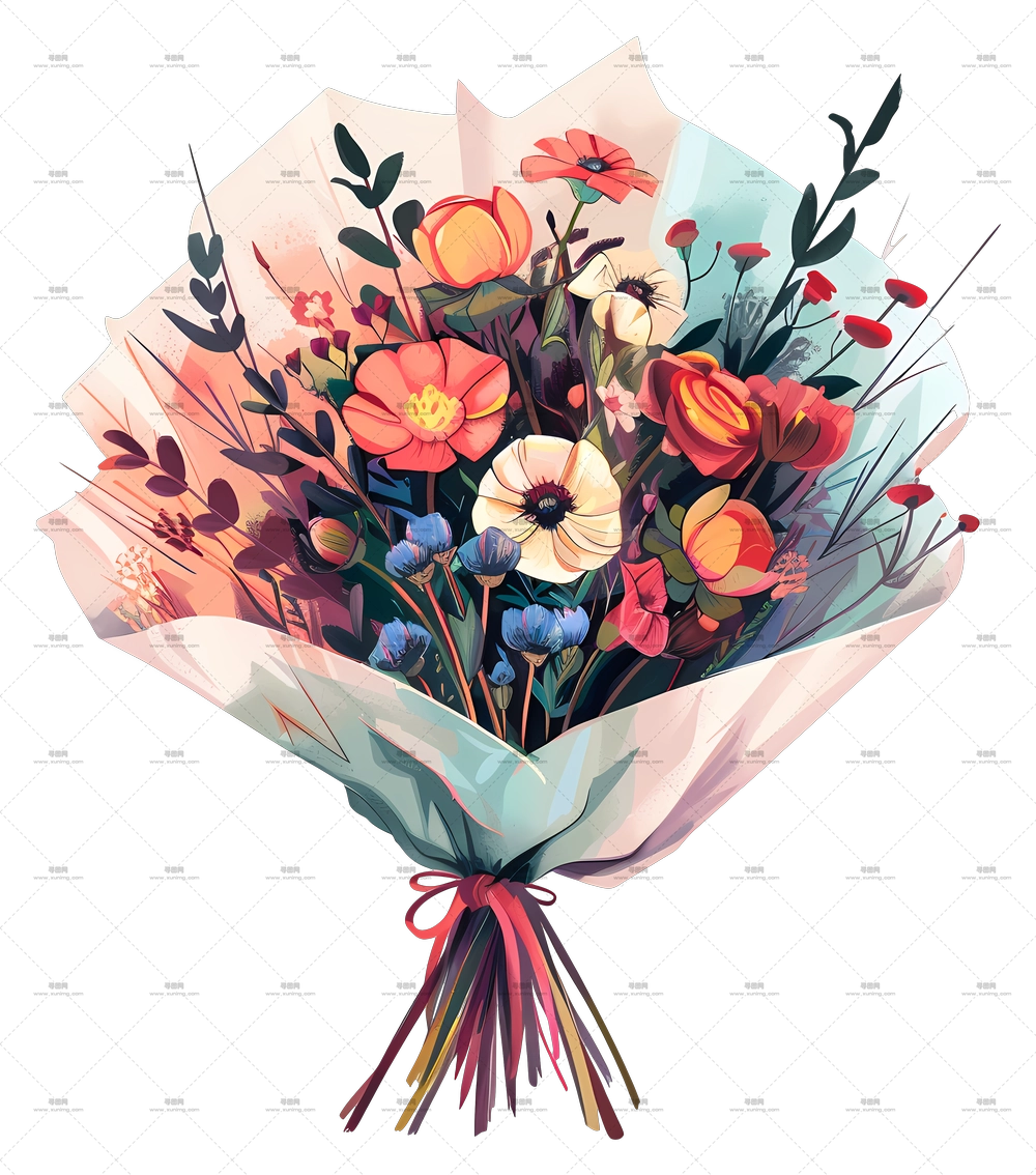 生日花束 – 多彩花卉花束PNG免抠图预览图