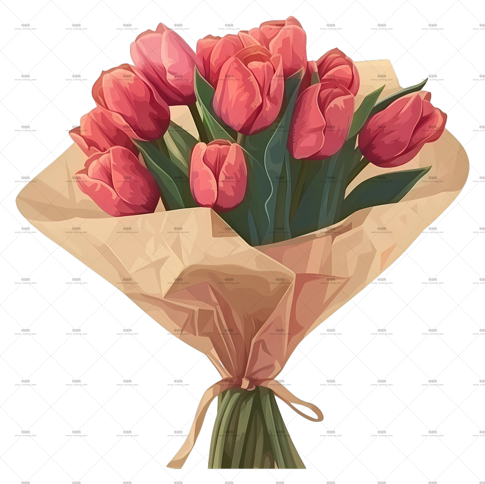 郁金香花束 – 美丽的红色郁金香花束PNG免抠图预览图