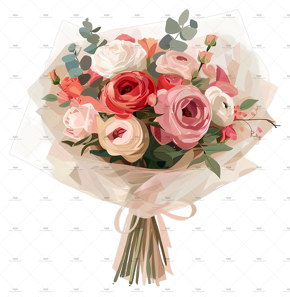 婚礼花束 – 优雅花朵花束插画PNG免抠图预览图