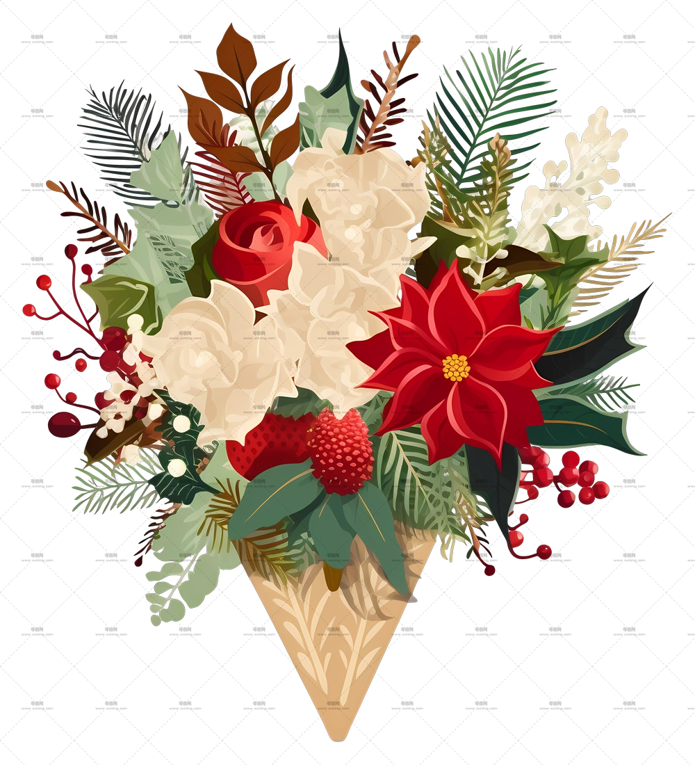 花卉花束 – 仙客来和季节性花卉的圣诞花束PNG免抠图预览图