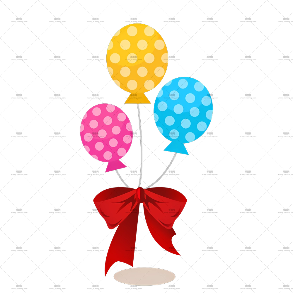 气球束 – 带彩带的彩色波点气球PNG免抠图预览图